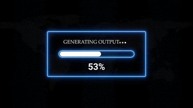 Futuristic Digital Progress Bar Showing Generating Output at 100 Percent on a Data Background loading