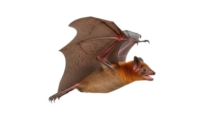 Flying orange fruit bat isolated PNG on transparent background, nocturnal animal with wings spread for wildlife and conservation projects