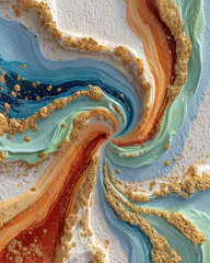 Abstract fluid art with swirling colors and gold dust creating a dynamic spiral vortex effect