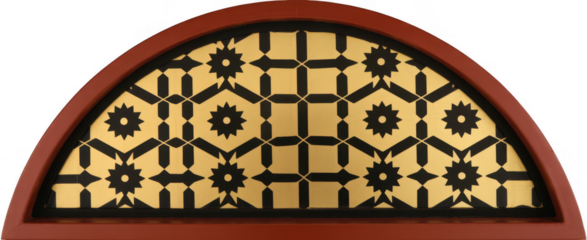 Golden archway with black floral pattern isolated on a transparent background