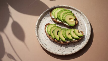 Avocado toast on whole-grain bread with cream cheese