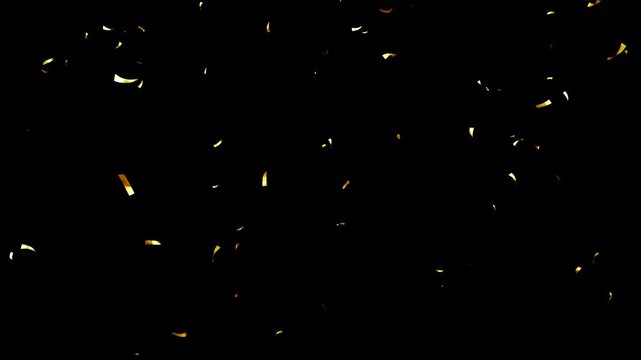 gold confetti video on transparent background with alpha channel. gold confetti falling in slow motion 3d rendering gold confetti particle flying include alpha matte. Double burst of confetti.	