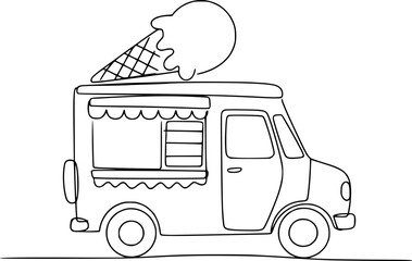 Ice cream truck line white with large ice cream cone icecream vehicle