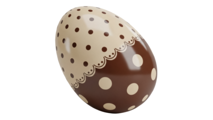 Decorated Easter egg PNG isolated on transparent background, brown and beige polka dot pattern for holiday design and decoration
