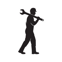 Fototapeta premium Repairman with wrench silhouette vector flat illustration design on white background