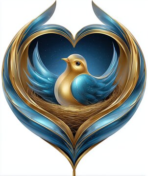 Modern minimalist vector Nativity scene with two gentle songbirds forming a heart-like shape above a baby bird in a nest-like mange
