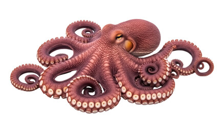 Detailed pink octopus PNG isolated on transparent background, sea animal with tentacles for marine biology and seafood concepts
