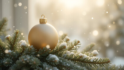 golden christmas ball on tree. holiday background