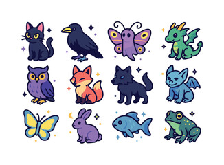 Obraz premium Whimsigoth Creature Icons. Whimsigoth Creature Companions. Color