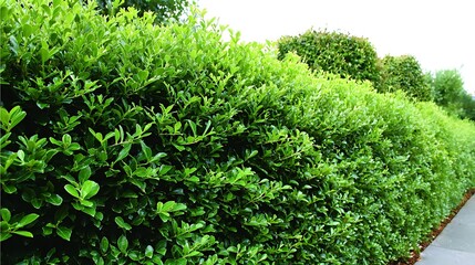 Obraz premium Trimmed Green Hedge Along Sidewalk in Urban Garden Landscape