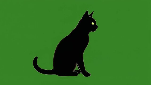 black cat on green background