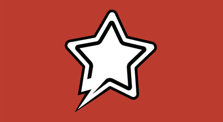 White star graphic with black outline and broken corner on red background