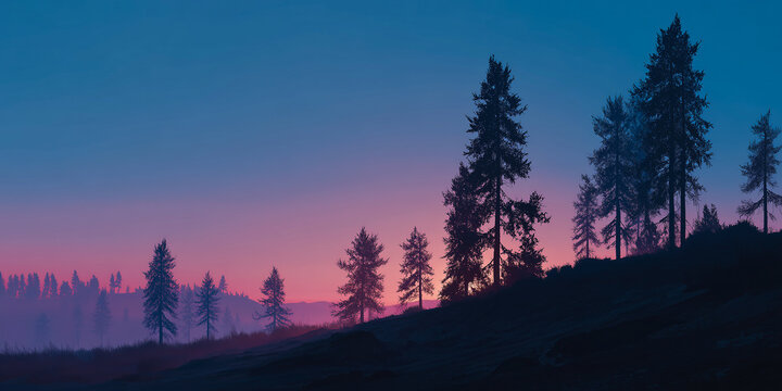 low angle twilight landscape with long silhouettes fading light cool shadows and detailed natural gradients in calm atmosphere