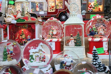 Colored decorations for Christmas tree, Christmas and new year celebration sold at a Christmas market.