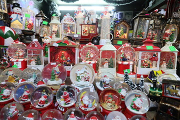 Colored decorations for Christmas tree, Christmas and new year celebration sold at a Christmas market.