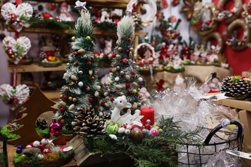 Colored decorations for Christmas tree, Christmas and new year celebration sold at a Christmas market.