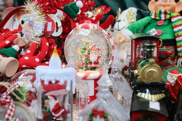 Colored decorations for Christmas tree, Christmas and new year celebration sold at a Christmas market.