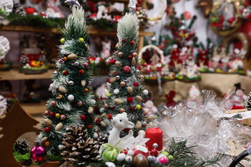 Colored decorations for Christmas tree, Christmas and new year celebration sold at a Christmas market.