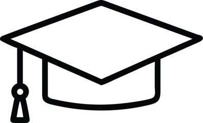 A simple black outline icon of a graduation cap with a tassel, representing academia and success