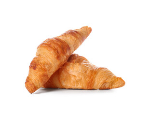 Tasty croissants on white background