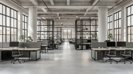 Modern Open Office With Empty Workstations