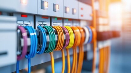Organized colorful cables in an industrial electrical panel