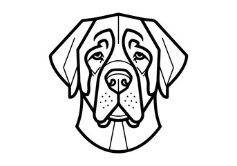Black and white line art illustration of a dog's head, featuring a geometric and stylized depiction of a large breed canine.
