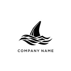 Shark Fin Emerging from Ocean Waves Logo Design Concept.