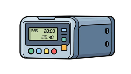 Fototapeta premium A compact electronic device with a digital display showing numbers and multiple colored control buttons.