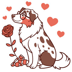 Cute Curious Australian Shepherd, accessorized with wearing glasses, in a Valentine world – Valentine Blush palette vector