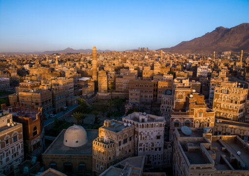 Traditional houses in the old city featuring ornamental facades, Amanat Al-Asemah, Sanaa, Yemen