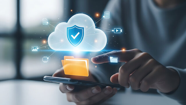 Secure cloud computing concept with data protection and mobile access for digital information storage