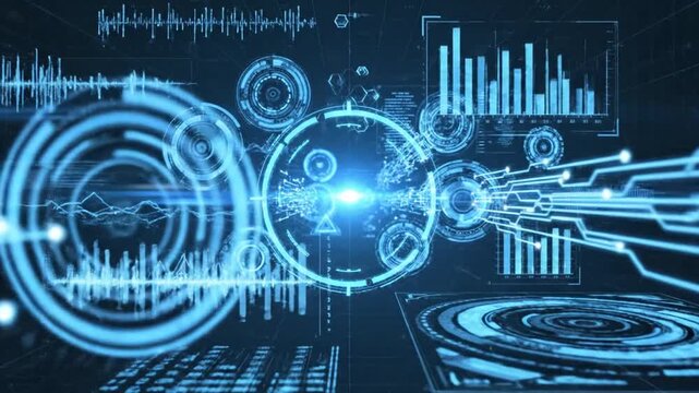 Futuristic Digital Interface with Data Visualization and Network Connections Animation