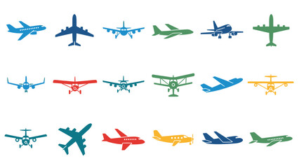 Airplane Icon Set in Flat Style for UI, Banner, Poster and Infographic