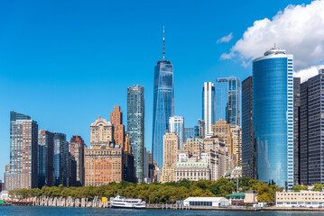 Blue sky over the skyscrapers in Lower Manhattan