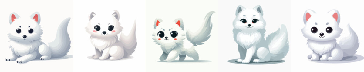 Arctic fox. Vector, minimalist, illustration, icon set.