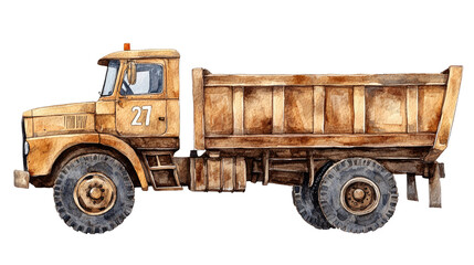Fototapeta premium Rustic Watercolor Truck Illustration with Brown and Earthy Tones