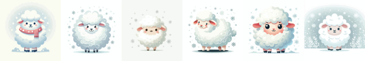 Winter sheep. Vector, minimalist, illustration, icon set.