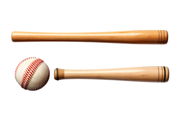 Baseball bat and ball set, wooden bat with natural finish, Isolated to Transparent Background