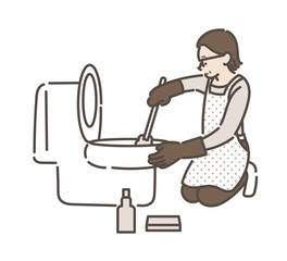 トイレ掃除をする40代女性のイラスト