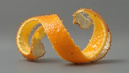 Isolated orange peel in a spiral on a clear background