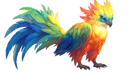 Obraz premium Vibrant Colorful Fantasy Bird with Feathered Rainbow Plumage