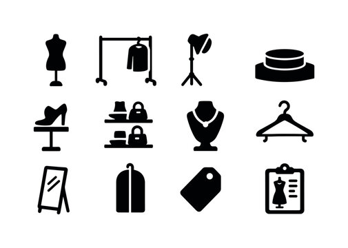 Iconic Fashion Showroom. Fashion showroom. Solid icon set of fas
