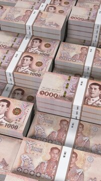 Thailand 1000 Thai Baht Banknote Vertical Mobile 3D Animation ? Mobile Money Flow, Finance and Economy Concept, Banking and Currency Exchange Motion