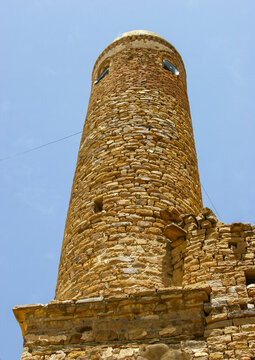 Mosque minaret made of stones, Amran Governorate, Hababah, Yemen
