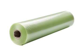 Biodegradable compostable cling film roll in light green tint, Isolated to Transparent Background