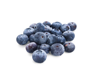 Frozen blueberries on white background