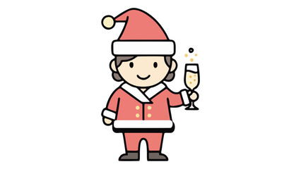Naklejka premium Cute Cartoon Child Celebrating Holidays with Sparkling Drink and Santa Hat