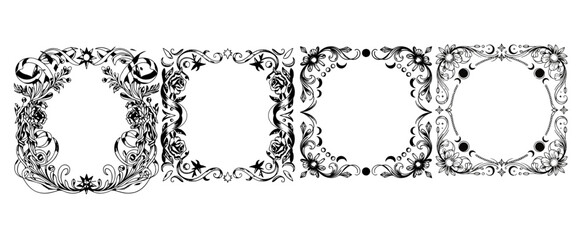 Decorative Victorian Frame Pack Line Art Style. vintage frames in an elegant, ornamental style. Perfect for invitations, greeting cards, photo overlays, scrapbooking, and decorative design projects.