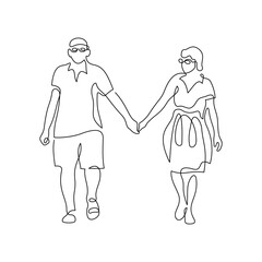 Elderly couple walking holding hands
